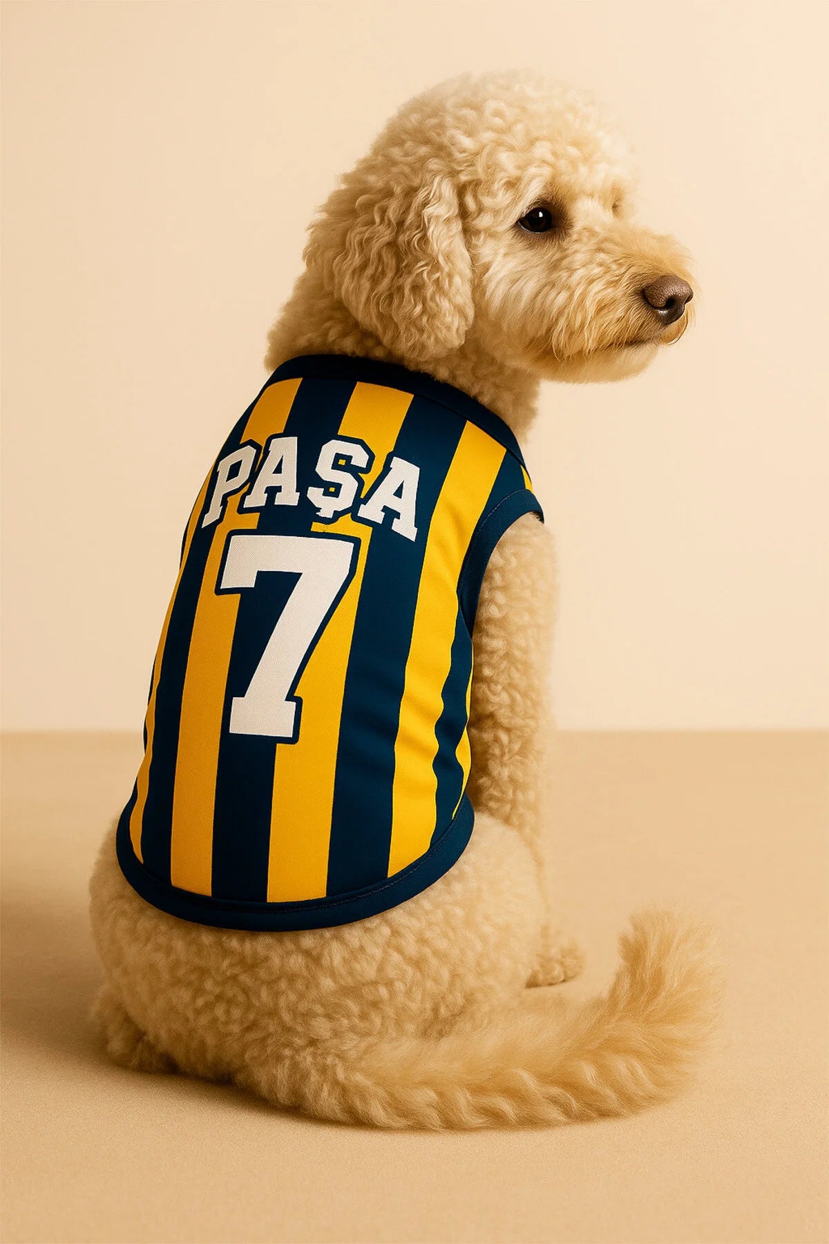 Kişiye Özel İsim ve Numara Seçenekli Köpek Ve Kedi Atleti - Sarı Lacivert