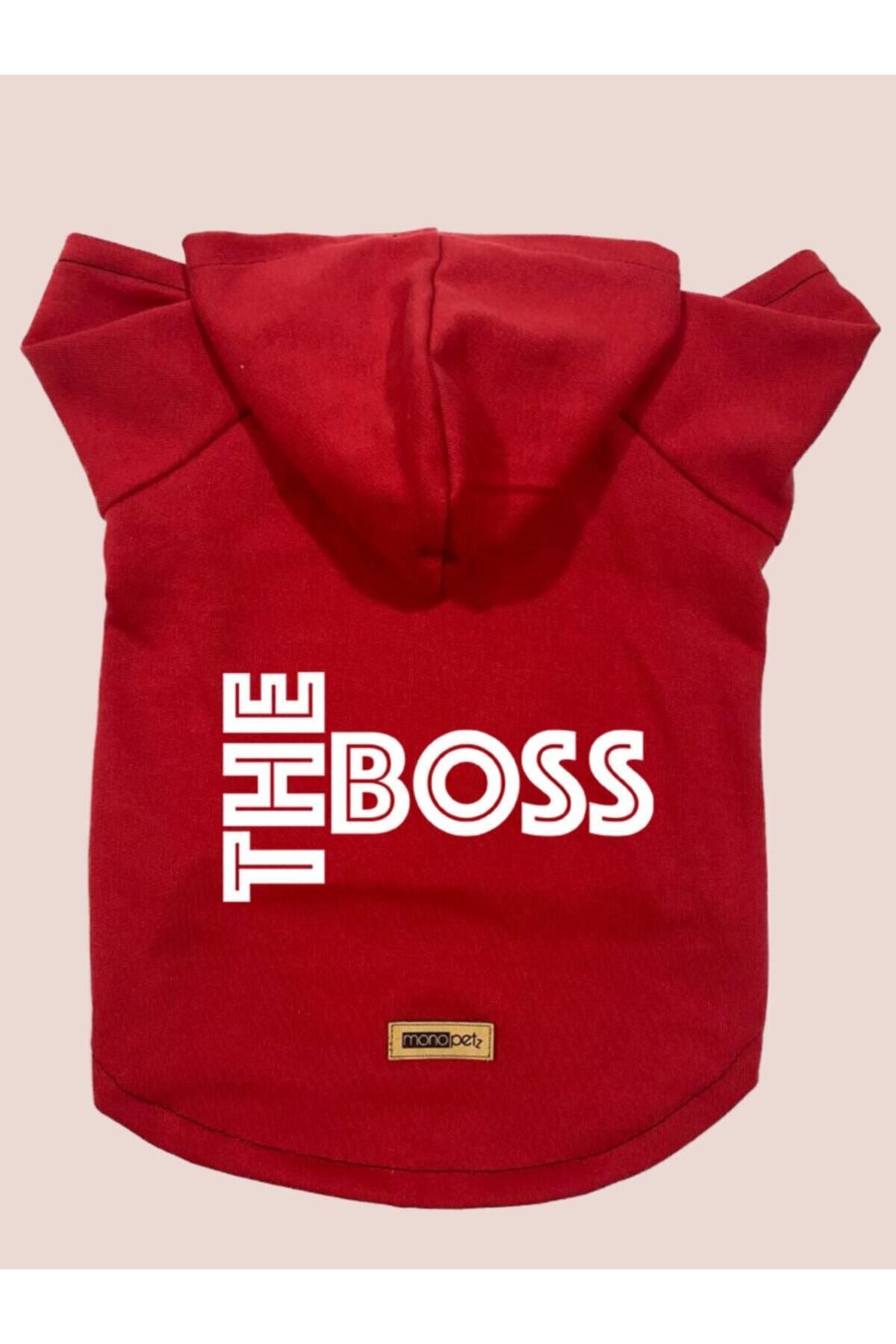 Kapişonlu Sweatshirt Köpek Ve Kedi Kıyafeti - Kırmızı The Boss