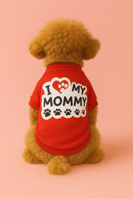 Kedi ve Köpek Kıyafeti & Elbisesi - Kırmızı Sweatshirt Wht Love Mommy