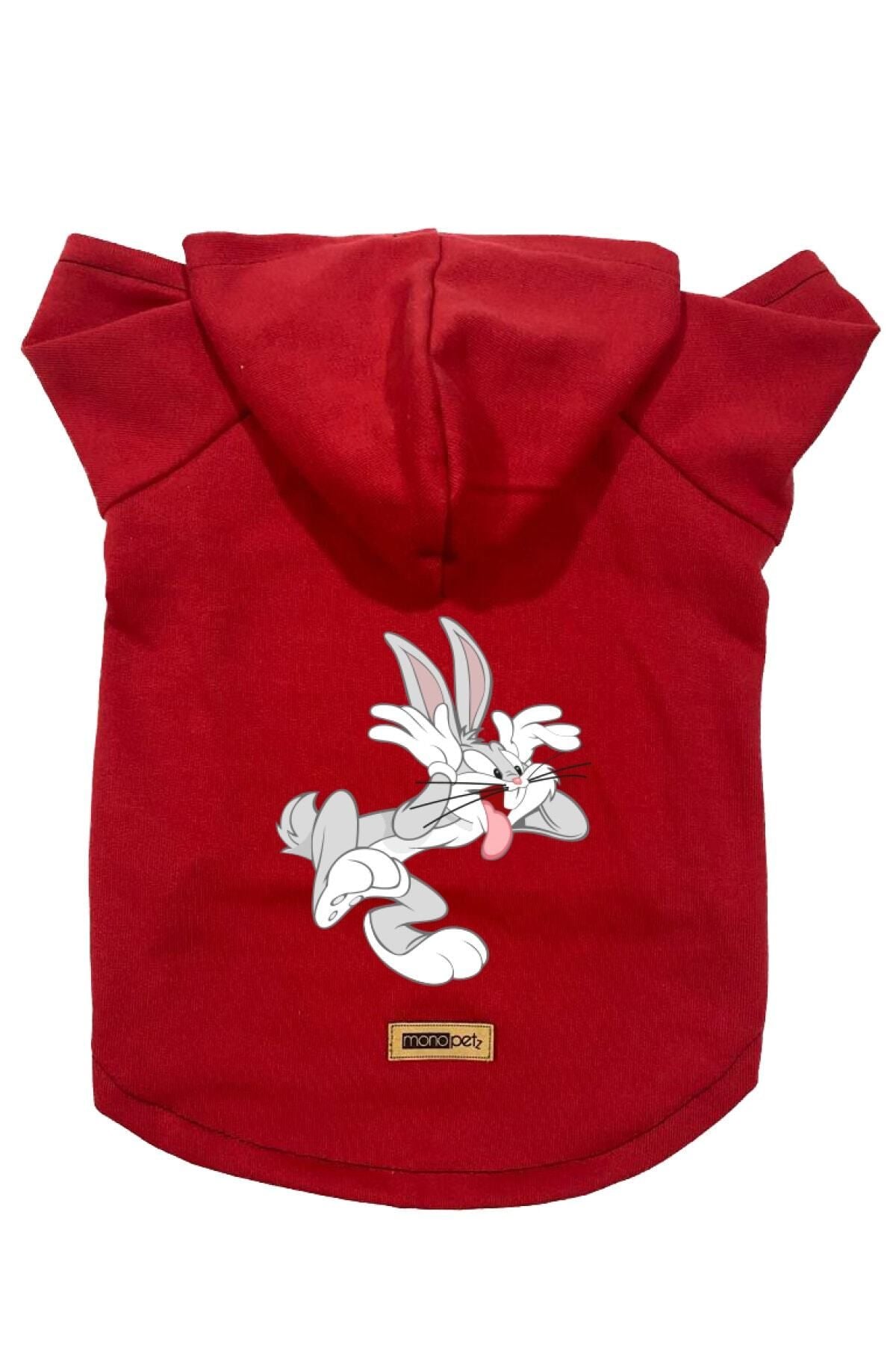 Kapişonlu Polar Sweatshirt Köpek Ve Kedi Kıyafeti & Elbisesi - Kırmızı Bugs Bunny