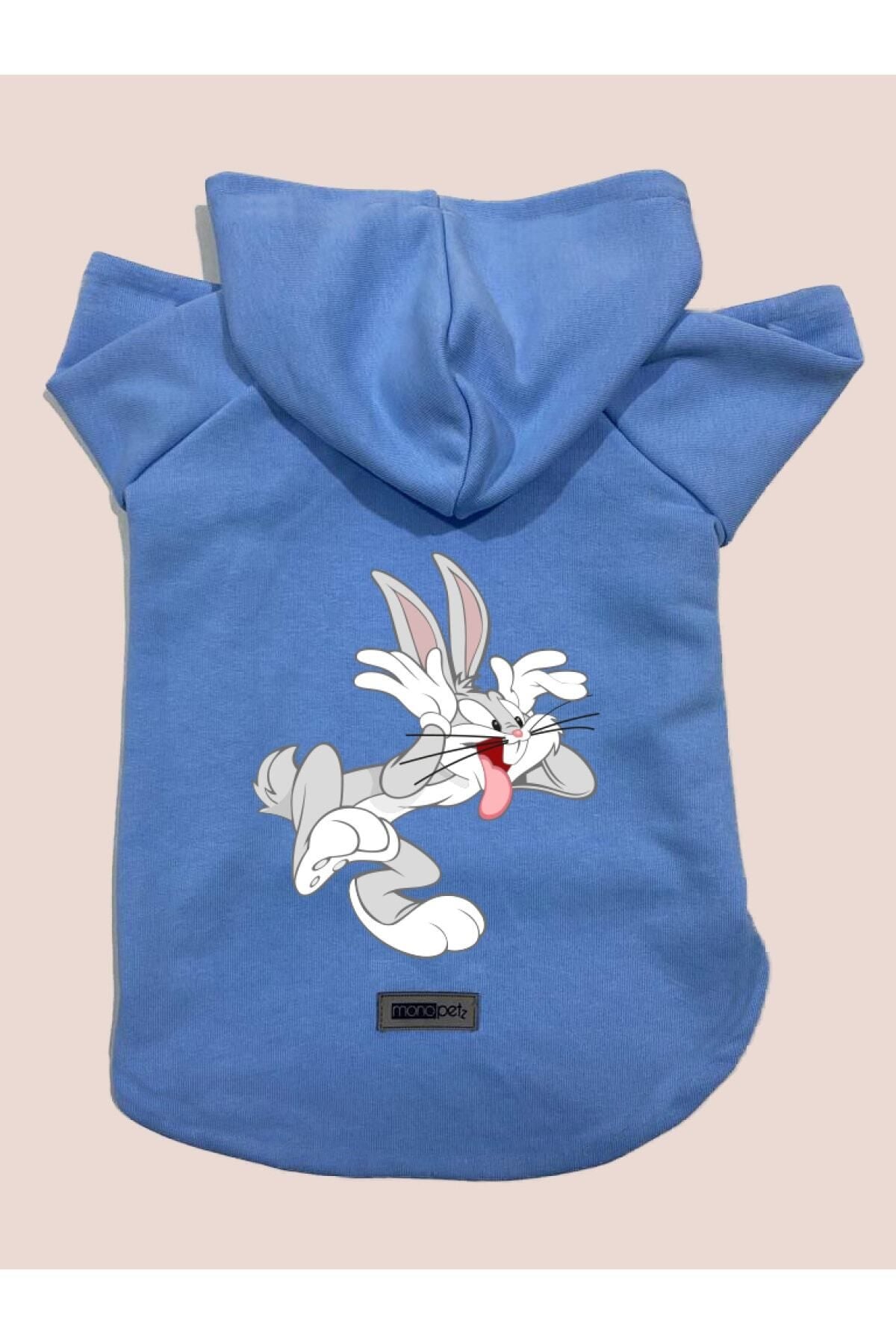 Kapişonlu Polar Sweatshirt Köpek Ve Kedi Kıyafeti & Elbisesi - Mavi Bugs Bunny