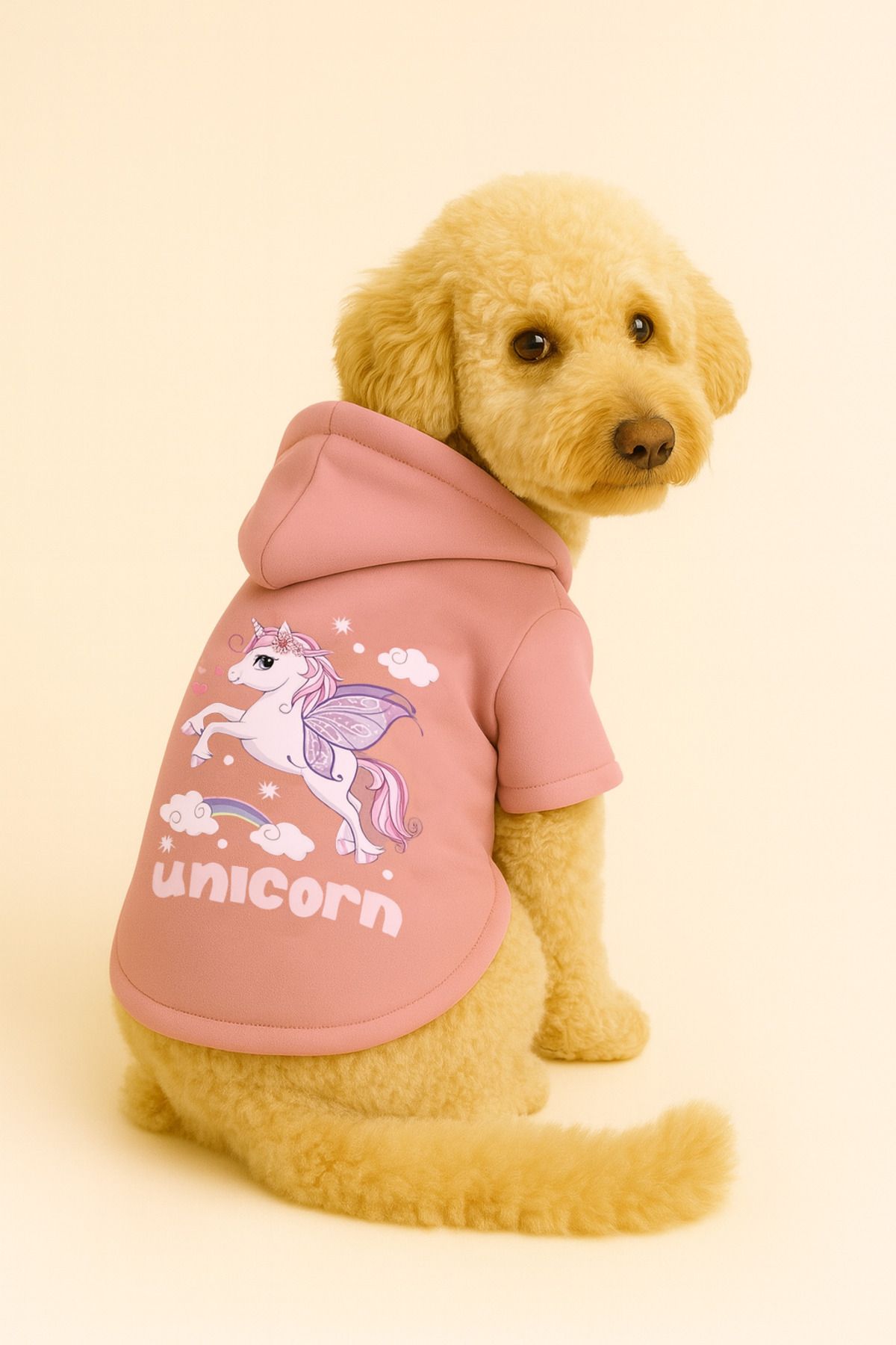 Kapişonlu Polar Sweatshirt Köpek Ve Kedi Kıyafeti & Elbisesi - Pembe Unicorn