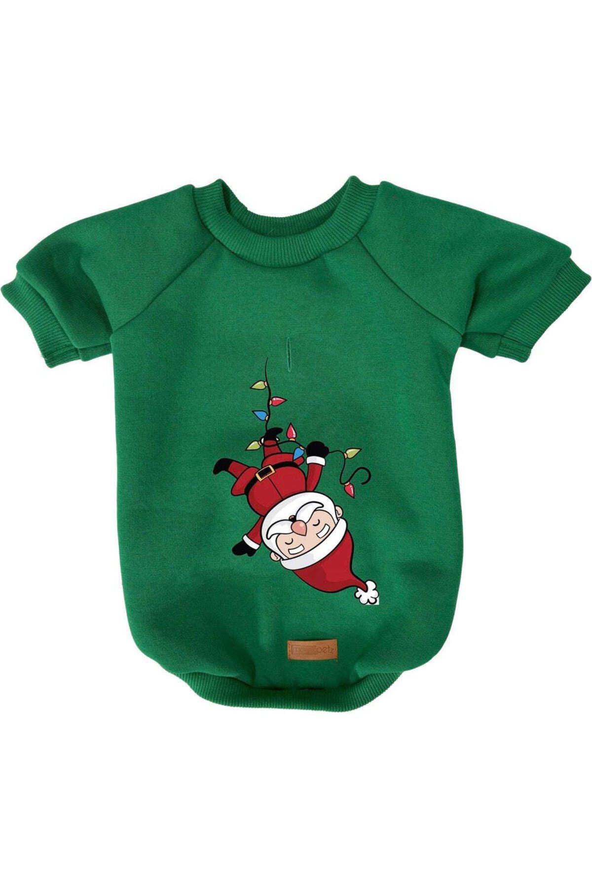 Kedi ve Köpek Kıyafeti & Elbisesi - Yeşil Sweatshirt Ters Noel