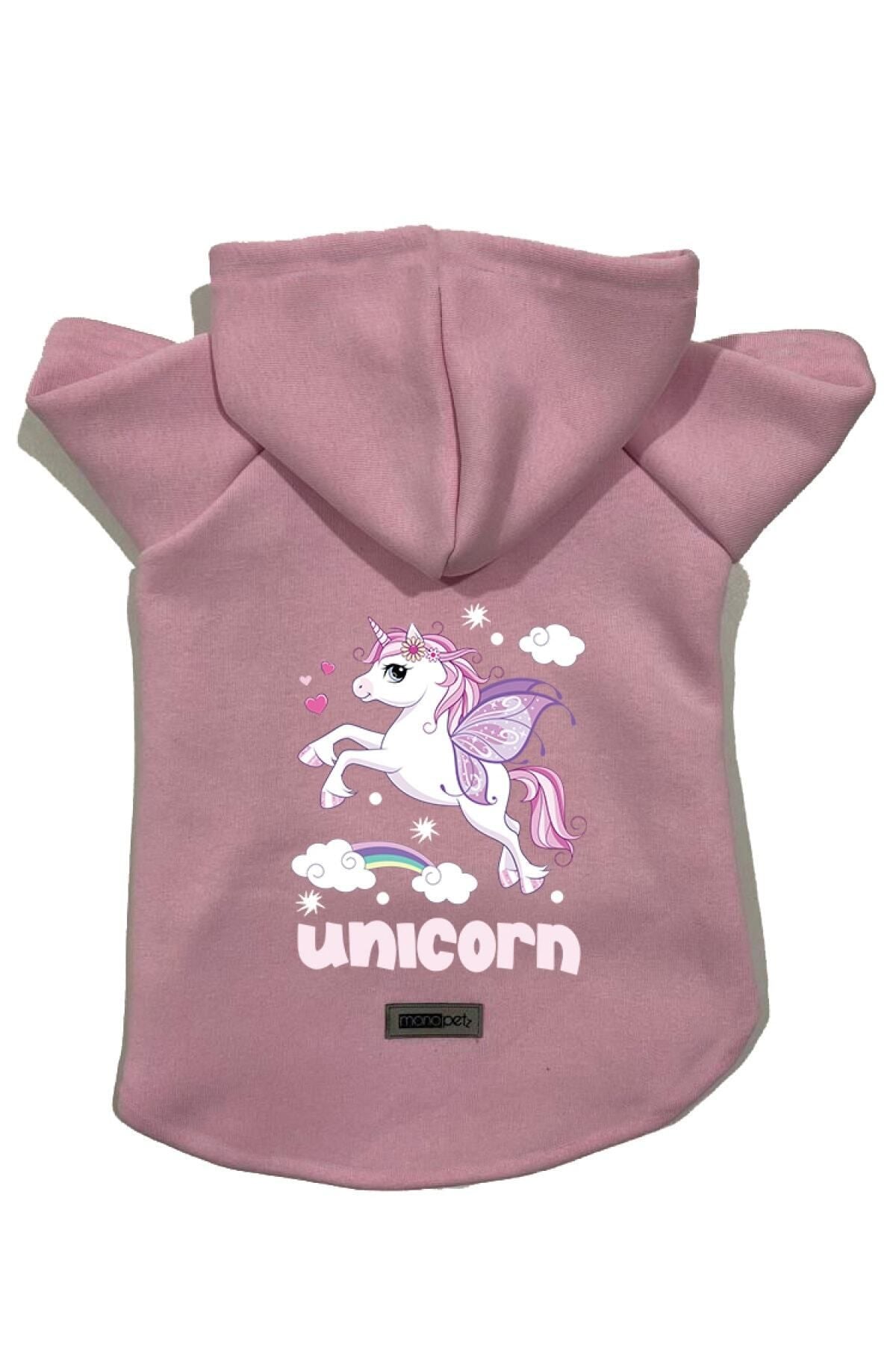 Kapişonlu Polar Sweatshirt Köpek Ve Kedi Kıyafeti & Elbisesi - Pembe Unicorn