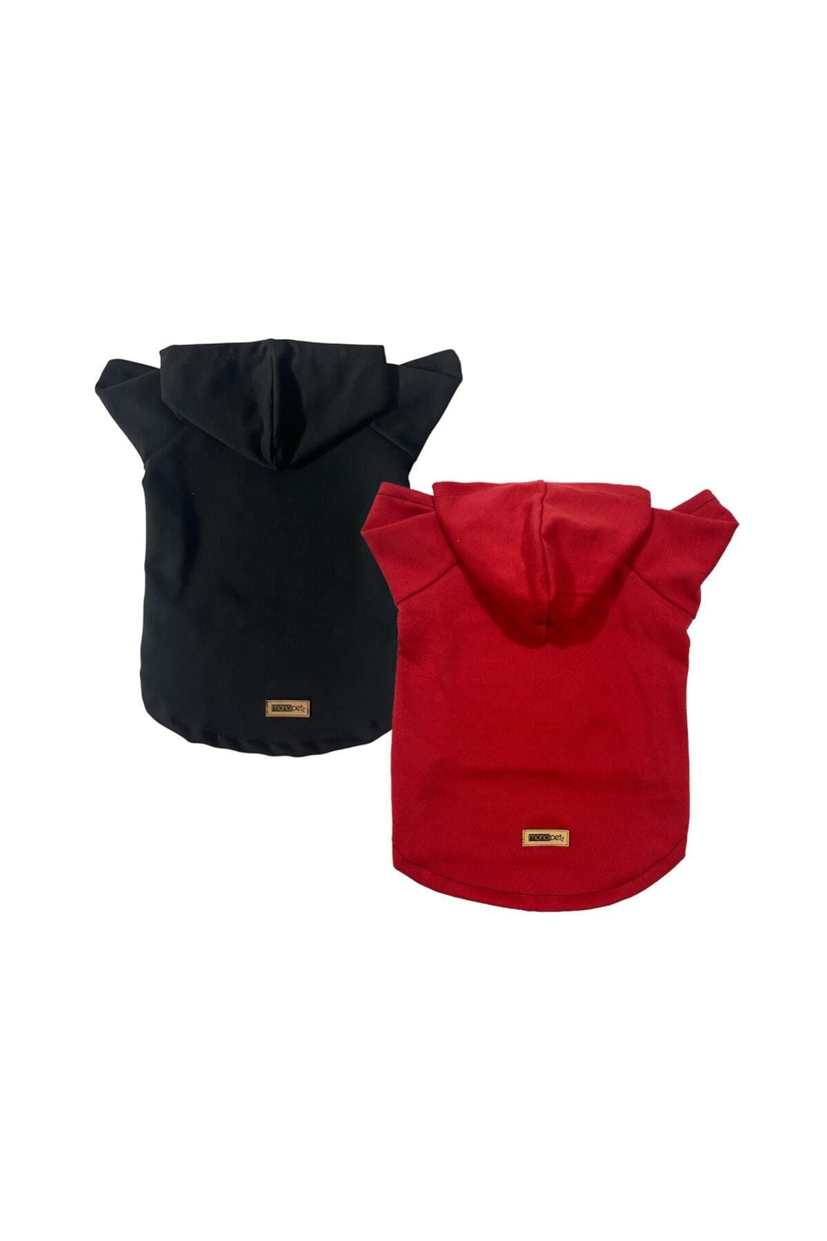 Kapişonlu Polar Sweatshirt Köpek Ve Kedi Kıyafeti & Elbisesi - Kırmızı & Siyah 2'li Fırsat Paketi
