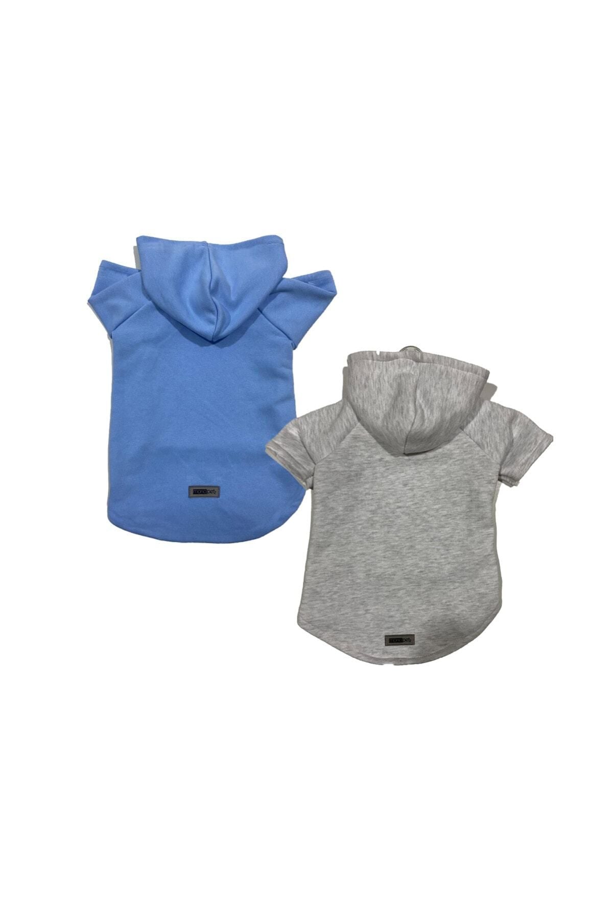Kapişonlu Polar Sweatshirt Köpek Ve Kedi Kıyafeti & Elbisesi - Mavi & Gri 2'li Fırsat Paketi