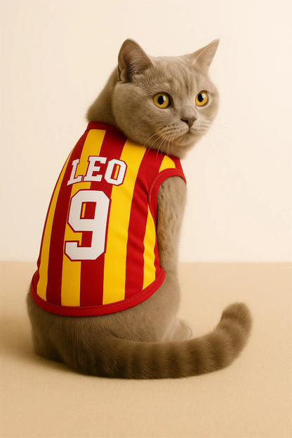 Kişiye Özel İsim ve Numara Seçenekli Köpek Ve Kedi Atleti - Sarı Kırmızı