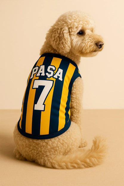 Kişiye Özel İsim ve Numara Seçenekli Köpek Ve Kedi Atleti - Sarı Lacivert