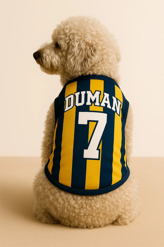 Kişiye Özel İsim ve Numara Seçenekli Köpek Ve Kedi Atleti - Sarı Lacivert
