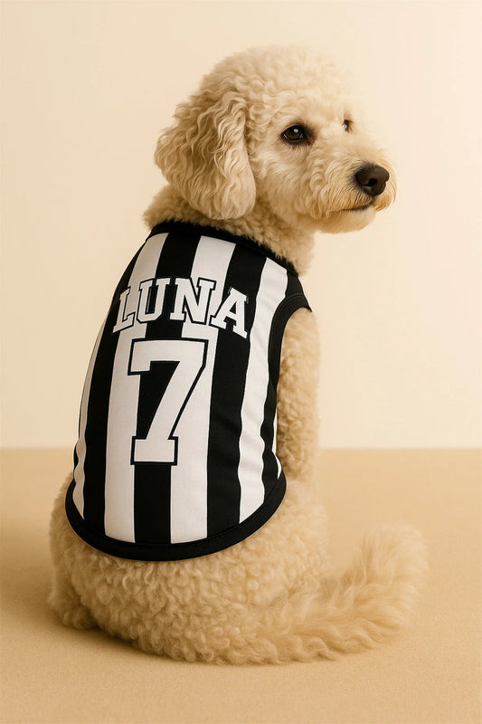 Kişiye Özel İsim ve Numara Seçenekli Köpek Ve Kedi Atleti - Siyah Beyaz
