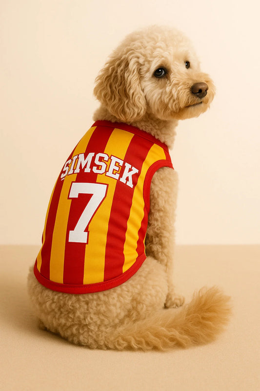 Kişiye Özel İsim ve Numara Seçenekli Köpek Ve Kedi Atleti - Sarı Kırmızı