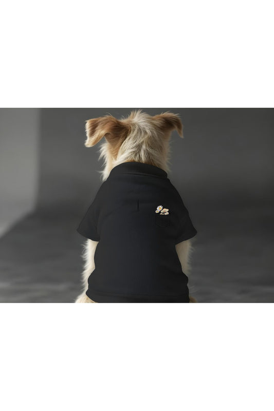 Kedi ve Köpek Kıyafeti & Elbisesi - Siyah Sweatshirt Çiçekli Cep