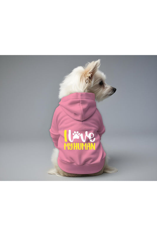 Kedi ve Köpek Kıyafeti & Elbisesi - Pembe Hoodie I Love Human