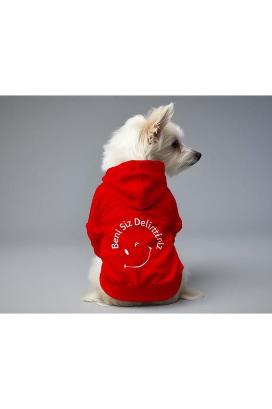 Kedi ve Köpek Kıyafeti & Elbisesi - Kırmızı Hoodie Beni Siz Delirttiniz