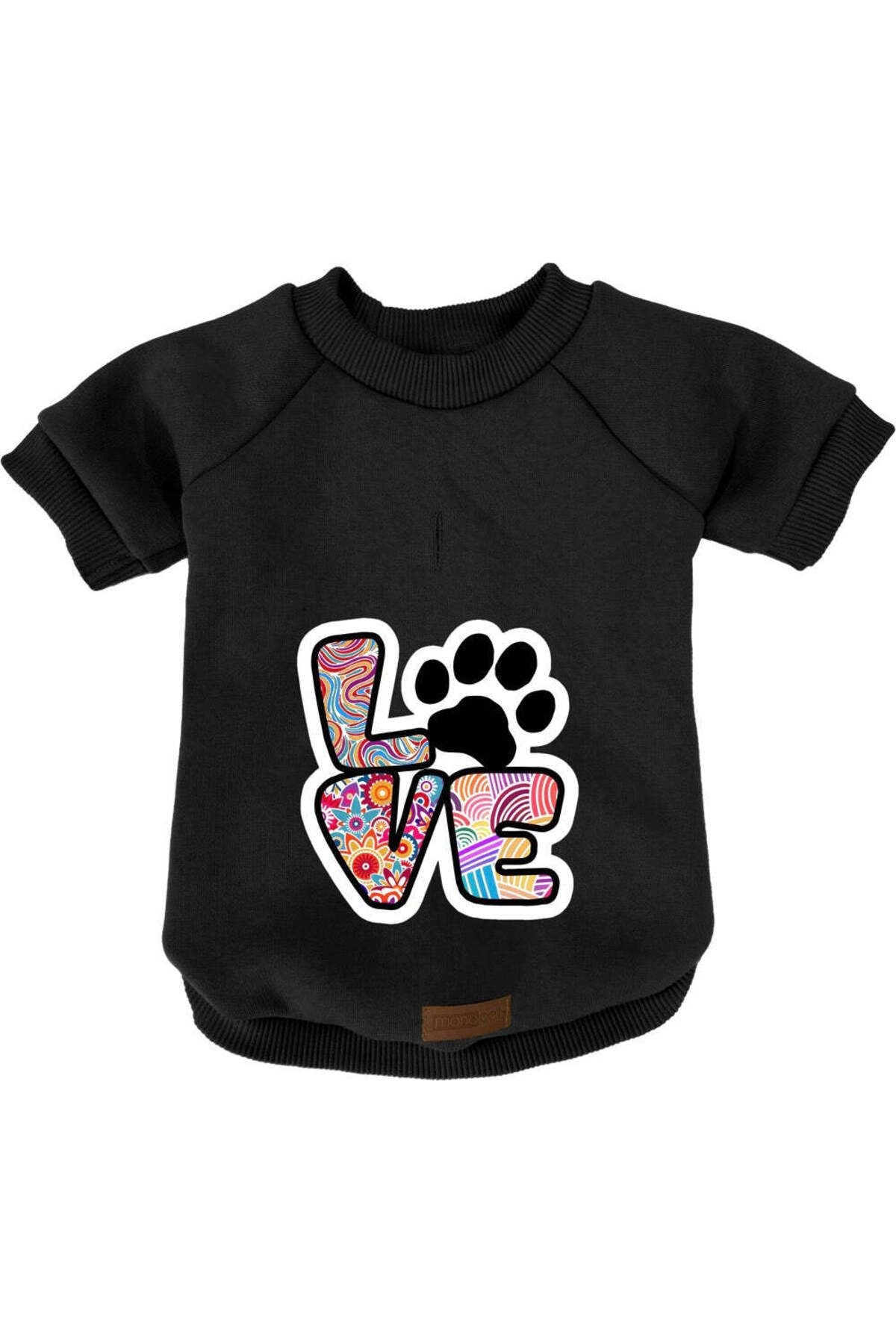 Kedi ve Köpek Kıyafeti & Elbisesi - Siyah Sweatshirt Renkli Love