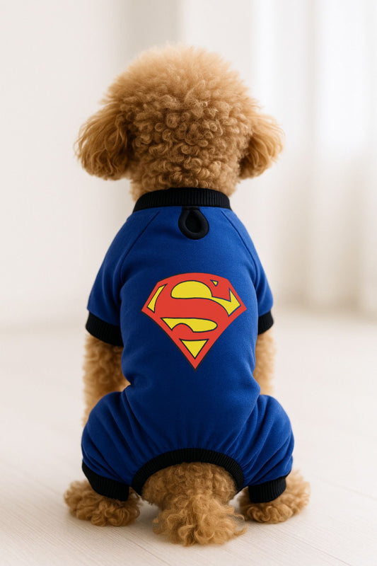 Kedi ve Köpek Kıyafeti & Elbisesi - Saks Mavi 4 Bacak Tulum Superman