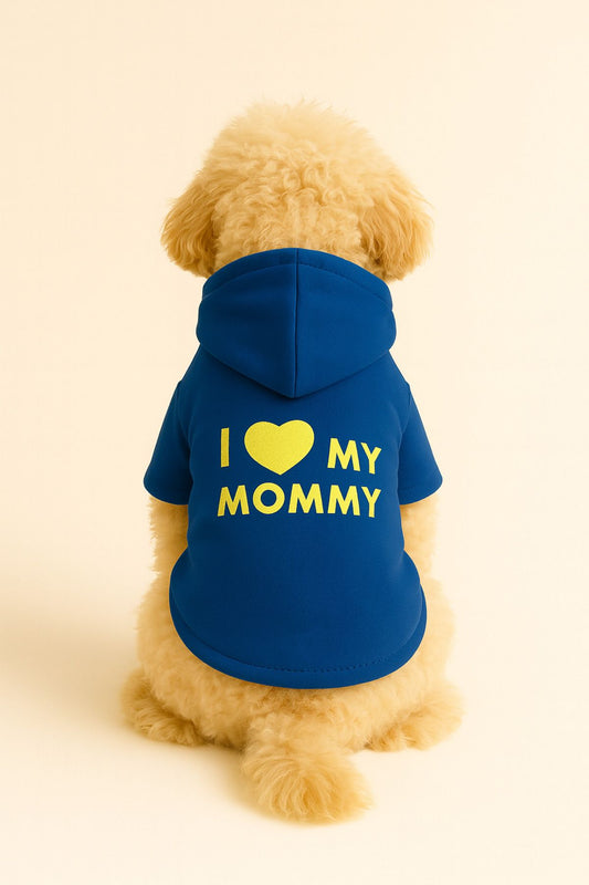 Kapüşonlu Sweatshirt Köpek Ve Kedi Kıyafeti Bebe Mavi I Love Mommy