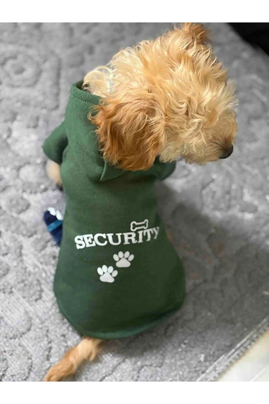 Kapüşonlu Sweatshirt Köpek Ve Kedi Kıyafeti Yeşil Security