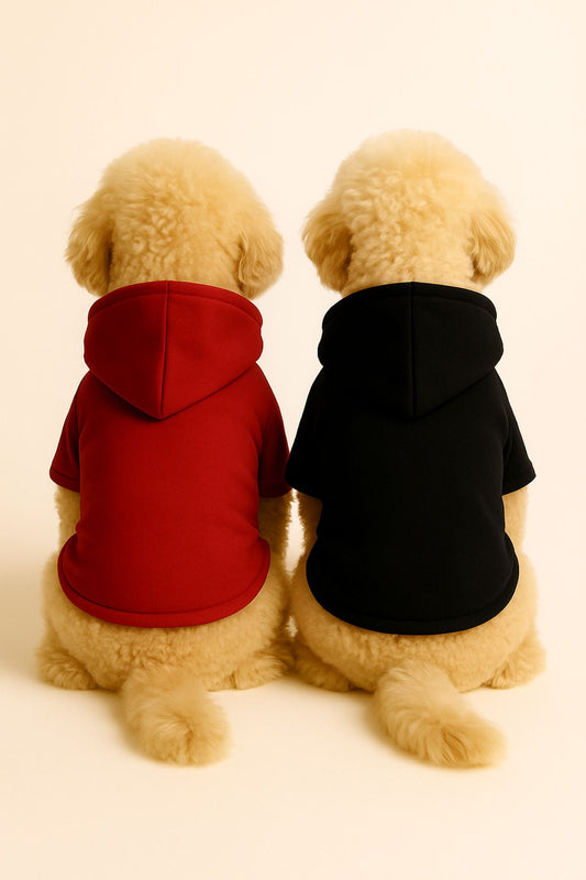 Kapişonlu Polar Sweatshirt Köpek Ve Kedi Kıyafeti & Elbisesi - Kırmızı & Siyah 2'li Fırsat Paketi