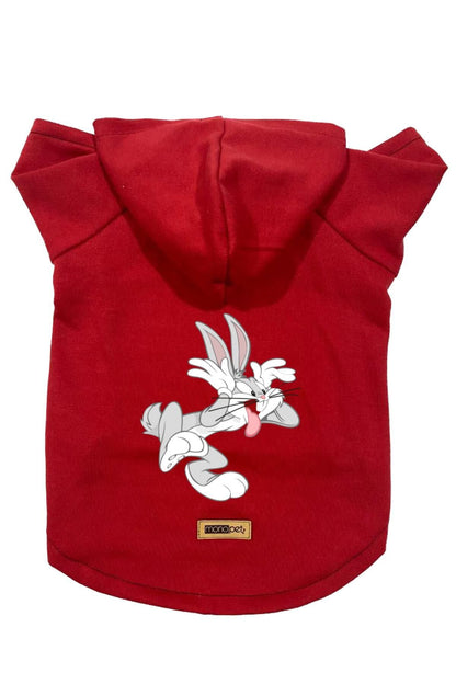 Kapişonlu Polar Sweatshirt Köpek Ve Kedi Kıyafeti & Elbisesi - Kırmızı Bugs Bunny