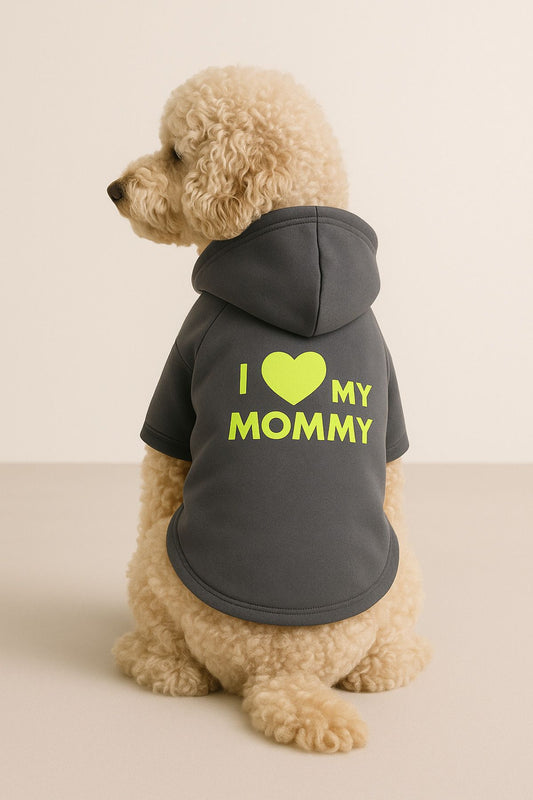 Kapüşonlu Sweatshirt Köpek ve Kedi Kıyafeti Antrasit I Love Mommy