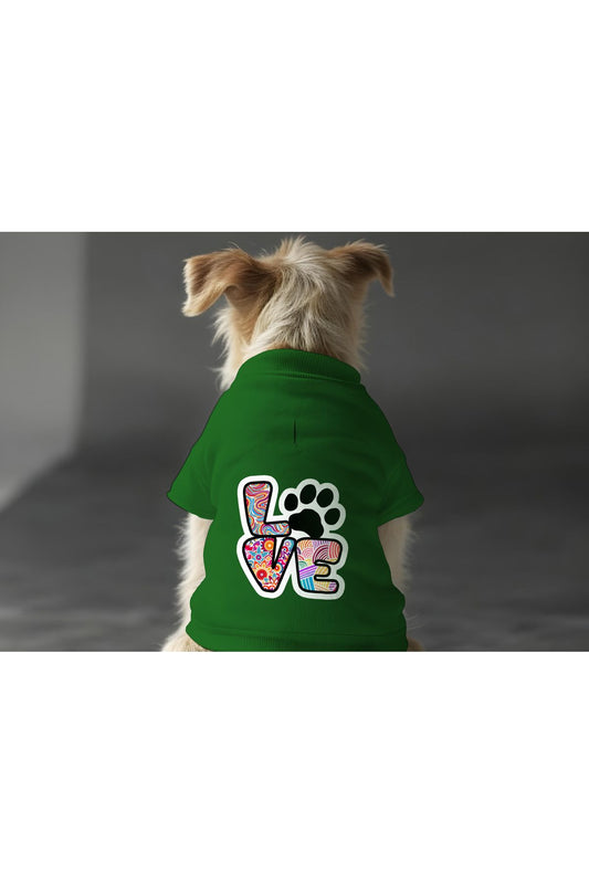 Kedi ve Köpek Kıyafeti & Elbisesi - Yeşil Sweatshirt Renkli Love