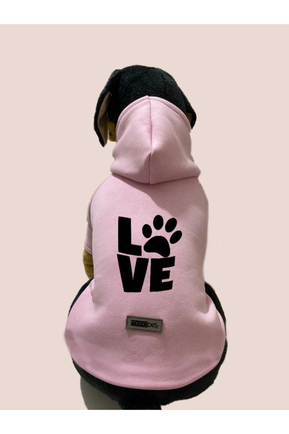 Kapüşonlu Sweatshirt Köpek Ve Kedi Kıyafeti Pembe Love