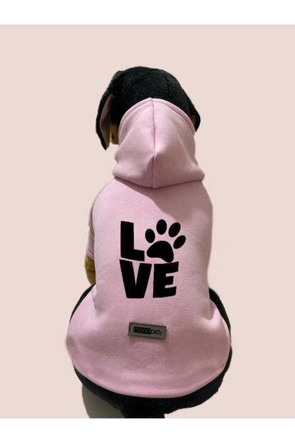 Kapüşonlu Sweatshirt Köpek Ve Kedi Kıyafeti Pembe Love