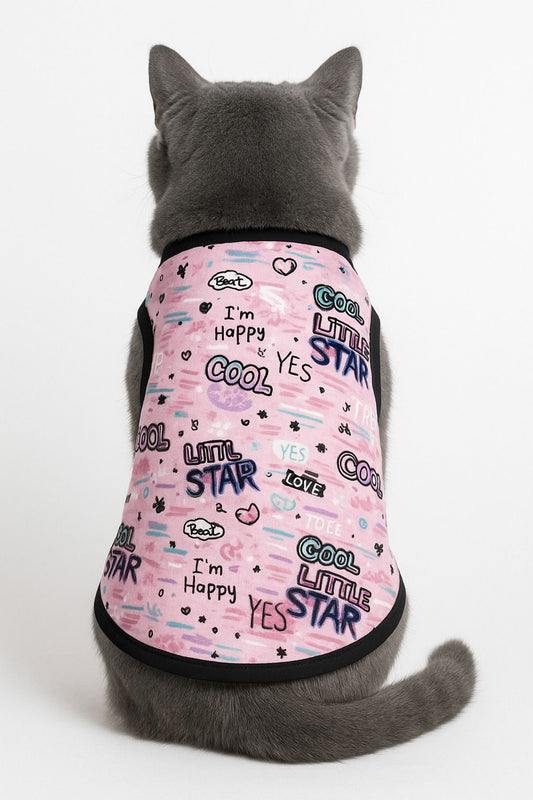 Organik Kumaşlı Köpek Ve Kedi Kıyafeti - Beyaz Yıldızlı