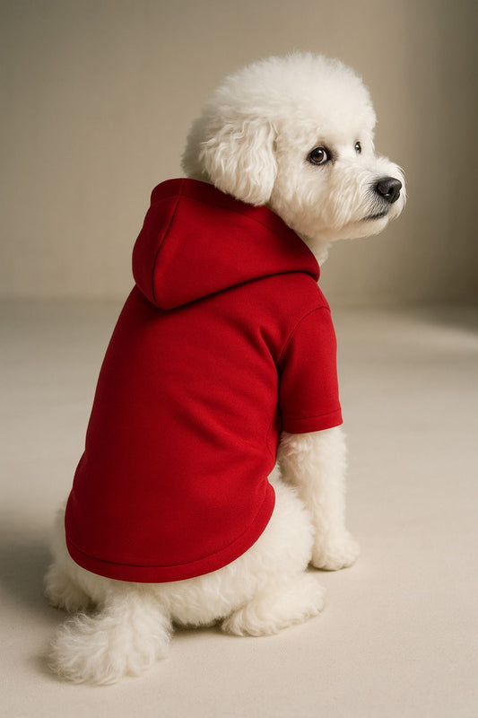 Kapişonlu Sweatshirt Köpek Ve Kedi Kıyafeti - Düz Kırmızı