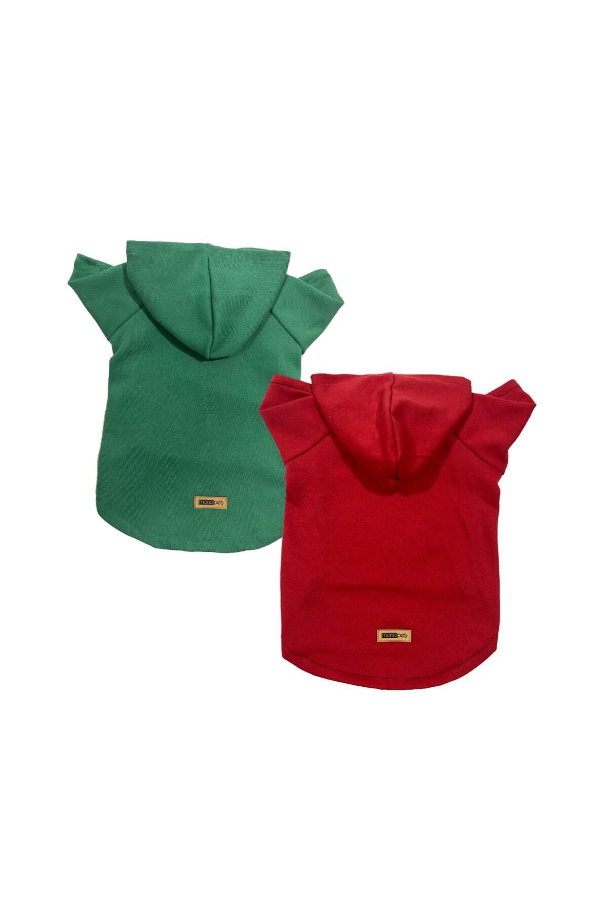 Kapişonlu Polar Sweatshirt Köpek Ve Kedi Kıyafeti & Elbisesi - Kırmızı & Yeşil 2'li Fırsat Paketi