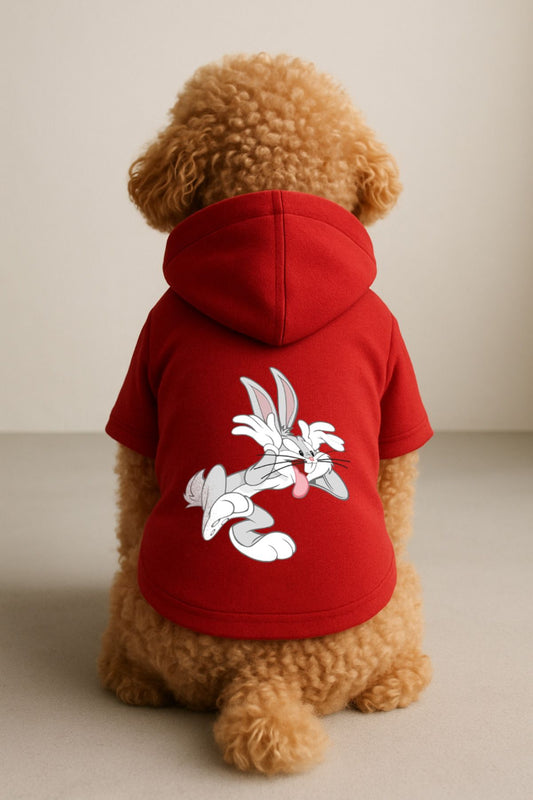 Kapişonlu Polar Sweatshirt Köpek Ve Kedi Kıyafeti & Elbisesi - Kırmızı Bugs Bunny