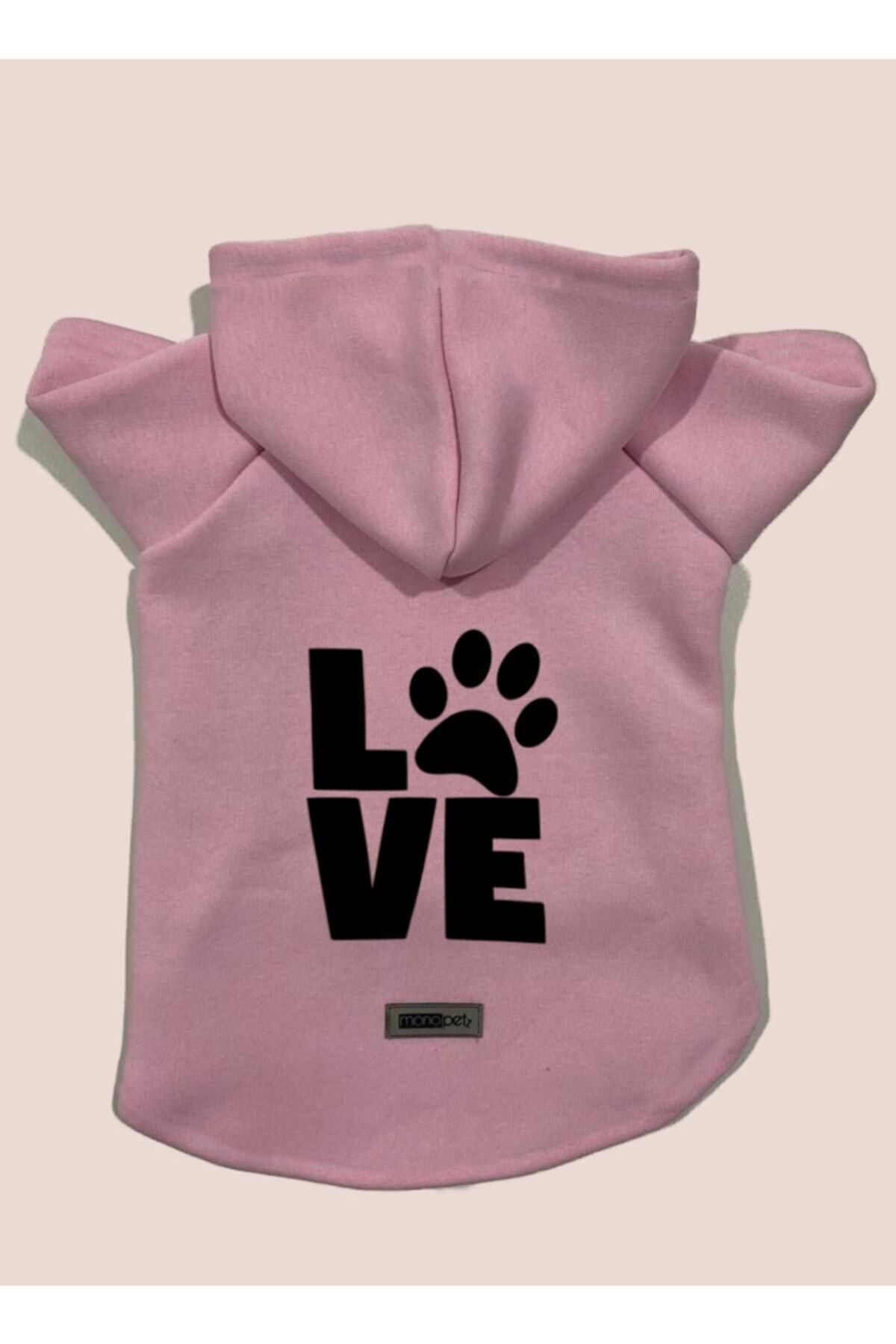 Kapüşonlu Sweatshirt Köpek Ve Kedi Kıyafeti Pembe Love