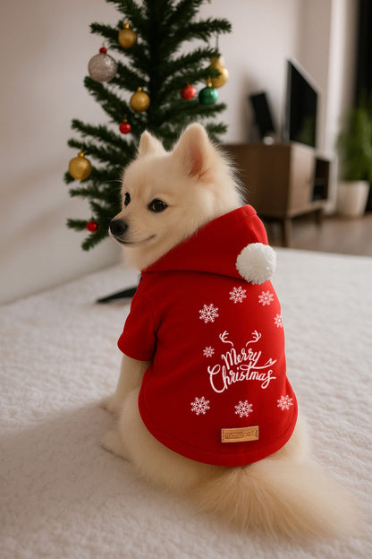 Kapişonlu Sweatshirt Köpek Ve Kedi Yılbaşı Kıyafeti - Yılbaşı Özel Noel Baba