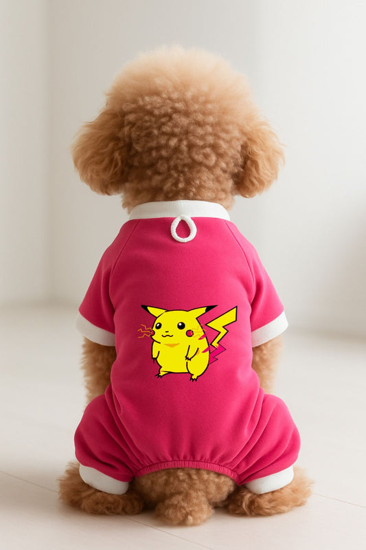 Kedi ve Köpek Kıyafeti & Elbisesi - Pembe 4 Bacak Tulum Pikachu
