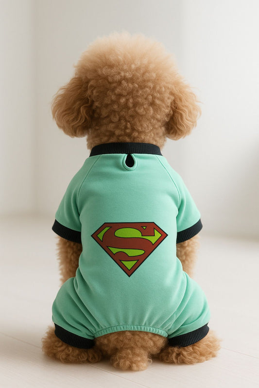 Kedi ve Köpek Kıyafeti & Elbisesi - Mint 4 Bacak Tulum Superman