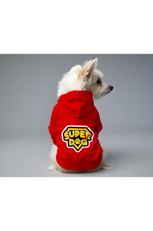 Kedi ve Köpek Kıyafeti & Elbisesi - Kırmızı Hoodie Super Dog