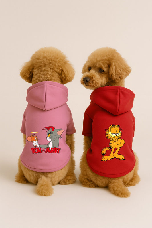 Kapişonlu Polar Sweatshirt Köpek Ve Kedi Kıyafeti - Tomjerry & Garfield 2'li
