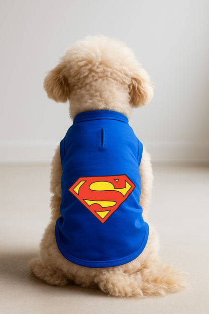 Kedi ve Köpek Kıyafeti & Elbisesi - Saks Mavi Superman Atlet