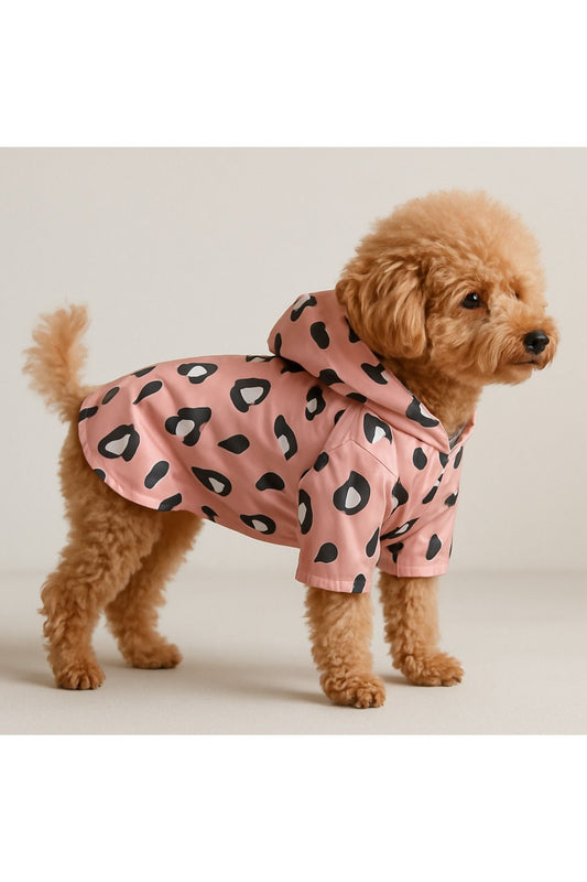 Kedi ve Köpek Kıyafeti & Elbisesi & Yağmurluğu - Açık Pembe Leopar Baskılı Fileli Yağmurluk