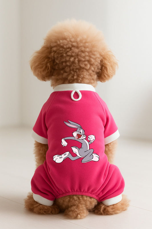 Kedi ve Köpek Kıyafeti & Elbisesi - Pembe 4 Bacak Tulum Bugs Bunny