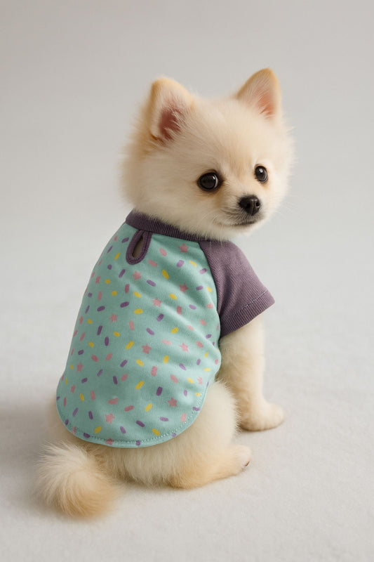 %100 Pamuk Kedi ve Köpek Kıyafeti - Mor Yıldızlı Basic T-Shirt