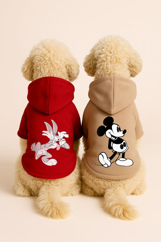Kapişonlu Polar Sweatshirt Köpek Ve Kedi Kıyafeti & Elbisesi - Buggs & Mickey 2'li Fırsat Paketi