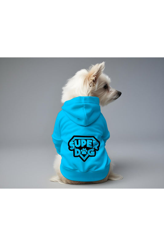 Kedi ve Köpek Kıyafeti & Elbisesi - Mavi Hoodie Super Dog