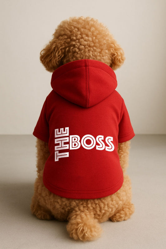 Kapişonlu Sweatshirt Köpek Ve Kedi Kıyafeti - Kırmızı The Boss