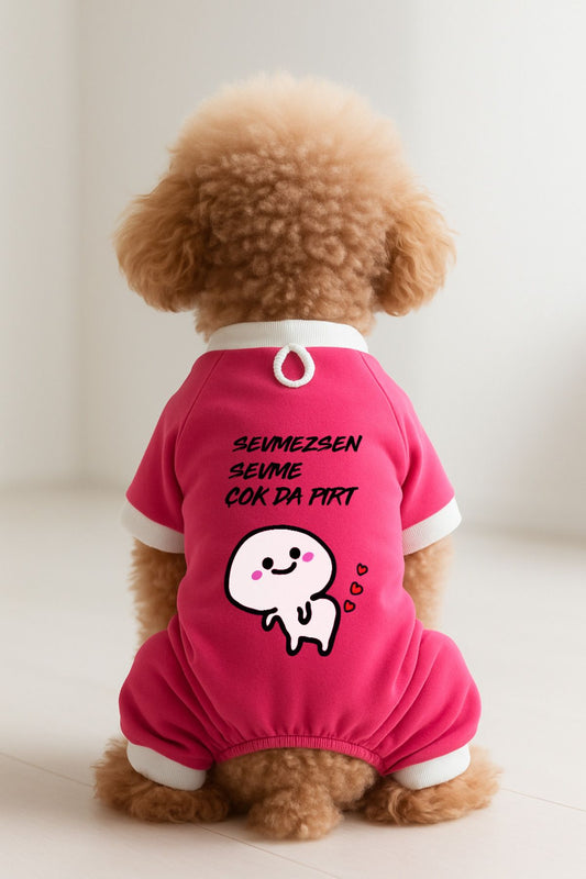 Kedi ve Köpek Kıyafeti & Elbisesi - Pembe 4 Bacak Tulum Sevmezsen Sevme