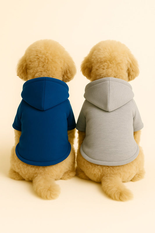 Kapişonlu Polar Sweatshirt Köpek Ve Kedi Kıyafeti & Elbisesi - Mavi & Gri 2'li Fırsat Paketi