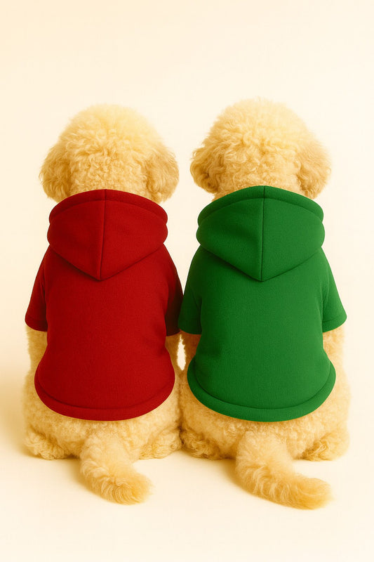 Kapişonlu Polar Sweatshirt Köpek Ve Kedi Kıyafeti & Elbisesi - Kırmızı & Yeşil 2'li Fırsat Paketi