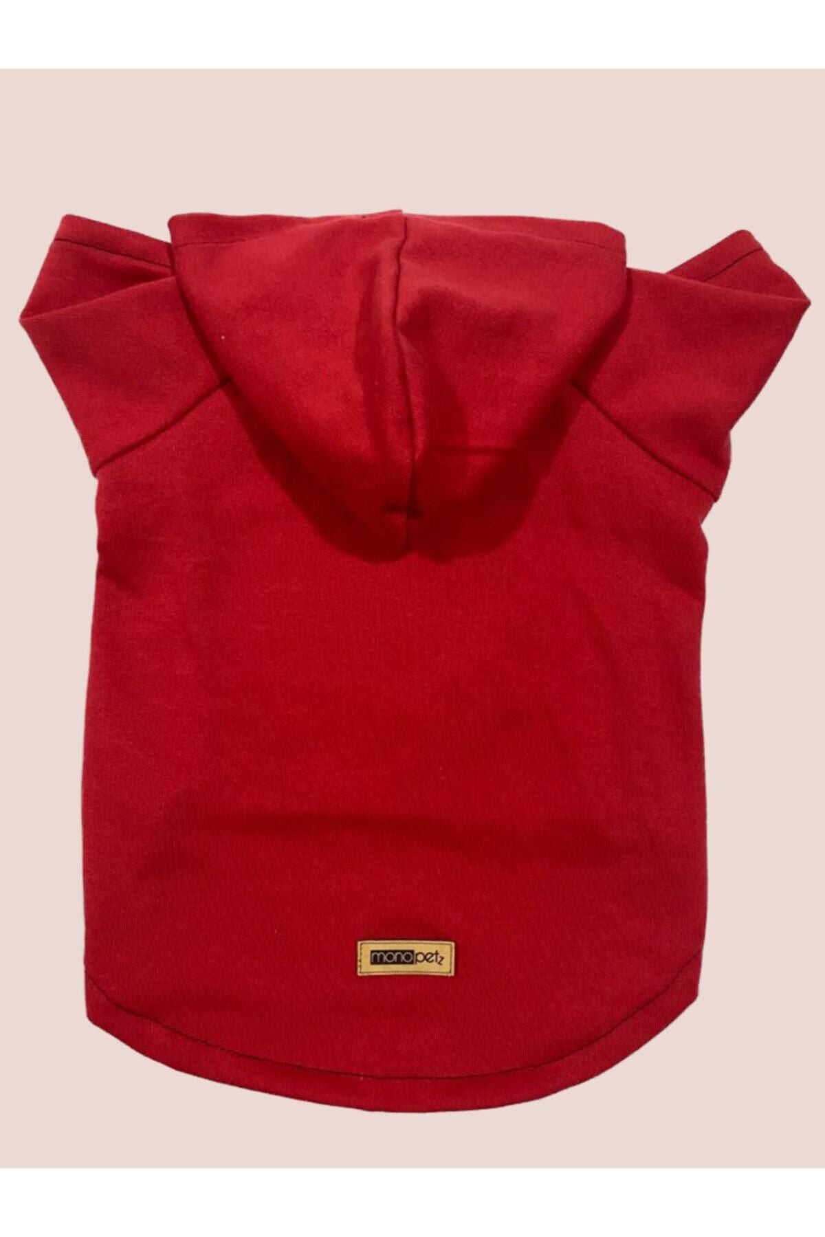 Kapişonlu Sweatshirt Köpek Ve Kedi Kıyafeti - Düz Kırmızı