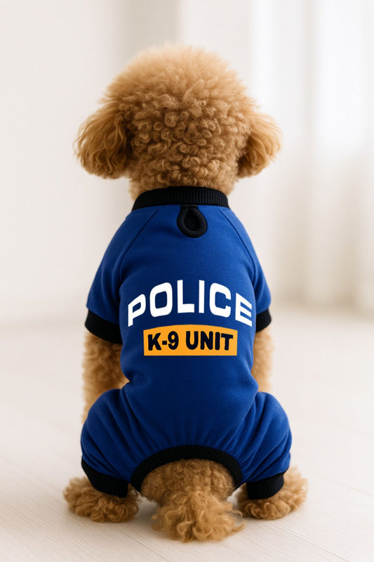 Kedi ve Köpek Kıyafeti & Elbisesi - Saks Mavi 4 Bacak Tulum Police K-9 Unit
